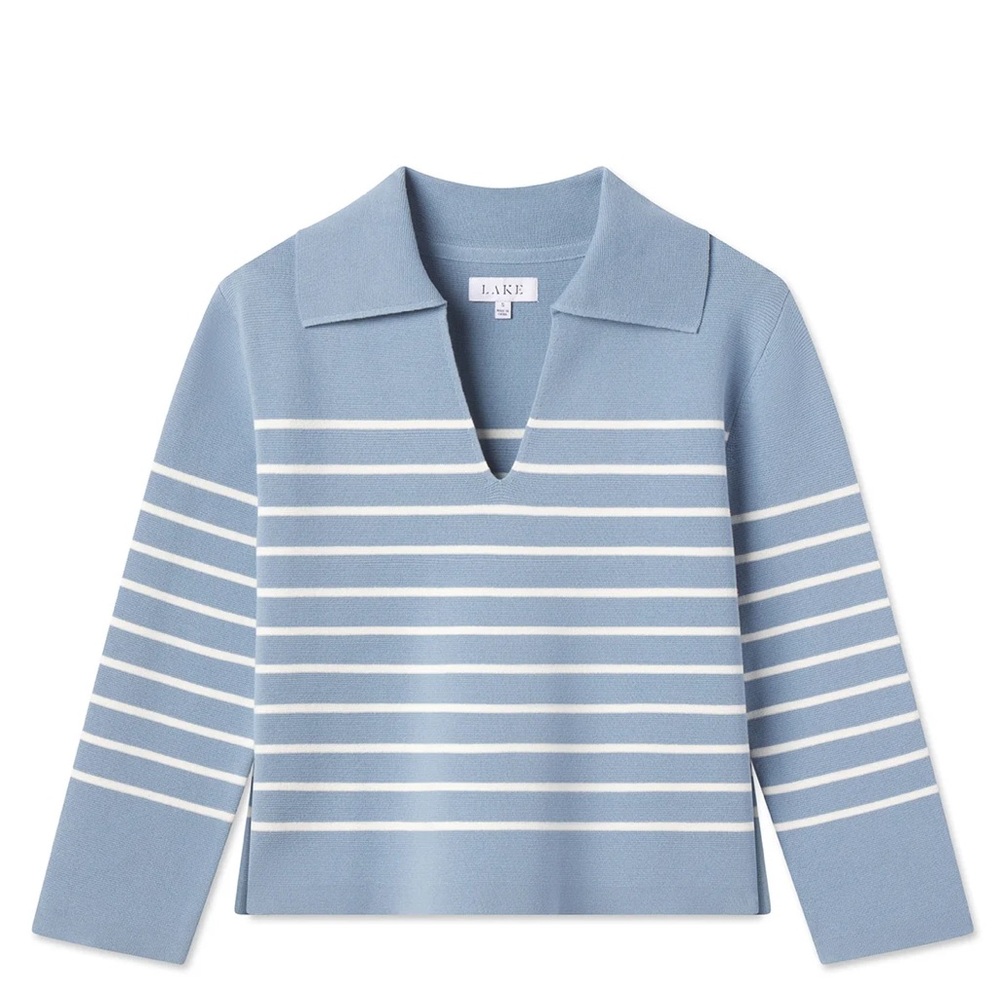 Lydia Cotton Sweater in Dusty Blue Stripe - LAKE